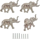 Elephant Cabinet Knobs, Vintage Decorative Metal Animal Elephant Shape Knobs Pulls Handles for Door Drawer Cupboard Closet, Antique Dresser Knobs Home Hardware Furniture Handle 4Pcs (Silver)