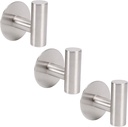TocTen Bath Towel Hook, Strong Self Adhesive Robe Hook, SUS 304 Stainless Steel Stick on Wall Coat/Clothes Hook No Drilling, Shower Wall Hook for Bathroom Kitchen Office Closet(Brushed Nickel, 3 Pack)