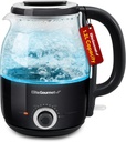 Elite Gourmet EKT1220B 1.2L Electric BPA-Free 1200W Glass Kettle, Temperature Dial Keep Warm Function, Cordless 360° Base, Blue LED Interior, Auto Shut-Off Function – Quick Boil, Black