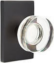Emtek Privacy Set, Modern Rectangle Rosette, Modern Disc Crystal Knob (Flat Black)