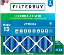 Filterbuy 27x27x4 Air Filter MERV 13 Optimal Smoke & Allergy Defense (2-Pack), Electrostatic Pleated HVAC AC Furnace Filters Replacement, Made in USA (Actual Size: 26.50 x 26.50 x 3.63)