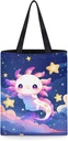 FOR U DESIGNS Adorable Axolotl Starry Sky Tote Bag Soft Canvas Reusable Shopping Bag for Teens Women