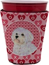 Caroline's Treasures SS4481RSC Maltese Hearts Love and Valentine's Day Red Cup Hugger Cup Cooler Sleeve Hugger Machine Washable Drink Sleeve Hugger Collapsible Insulator Beverage Insulated Holder