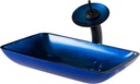 Irruption Blue Rectangular Glass Vessel Sink and Waterfall Faucet Oil Rubbed Bronze