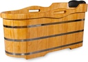 59” Freestanding Bathtub Wooden Soaking Tub Handcrafted Deep Soaking Bathtub with Wooden Handrails, Japanese Soaking Tub for Home Spa Relaxation, Freestanding Tub Wood Hot Tub STT15001