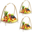 3 Pack Round Bamboo Serving Trays Woven Apple Basket Bamboo Flat Wicker Fruit Stand for Food Storage Fruit Snacks DIY Drawing Wall Hanging Decoration