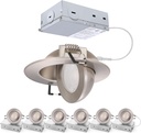 Brushed Nickel 3 inch Recessed LED Lights, 7W 5CCT Gimbal Artwork Soffit Lighting Fixture, 360° Rotatable Swivel Spot Lights, Canless Dimmable Eyeball 90° Tilt, AC120V Fisheye 6 Pack Nickel