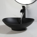 Black Oval Bathroom Vessel Sink with Faucet and Drain Combo - 16"x14" Matte Black Stone Resin Bowl Sink for Above Counter Vanity