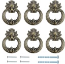 6PCS Vintage Bronze Drawer Ring Pulls, Antique Single Hole Pull Handles, Round Drop Ring Drawer Pulls Knobs Decorative Hardware for Cabinets Dressers Closets Doors