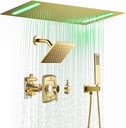 Shower System Three Modes Shower Faucet Set with Brass Handheld,Ceiling Mount 14X20 Inch LED Rain Shower Head (Brushed Gold, With 8 Inch Head)