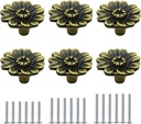 Bronzed Cabinet Knobs Vintage Dresser Drawer Knobs 6 Pack Daisy Floral Drawer Pulls with 3 Sized Screws for Furniture Kitchen Decor Antique Closet Handle Pull Zinc Alloy