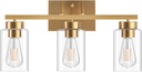 PARTPHONER 3-Light Bathroom Light Fixtures, Brushed Gold Vanity Light with Clear Glass Shade, Modern Wall Sconce for Mirror Bedroom Living Room Hallway Lighting