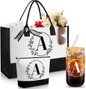 Aliceset Initial Gifts for Women Monogrammed Canvas Tote Bag with Zipper Pockets Reusable Grocery Bags and Glass Straws Cup(Letter A)