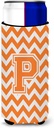 Letter P Chevron Orange and White Ultra Beverage Insulators for slim cans