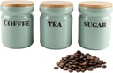 3 Pack Ceramic Kitchen Canister Set, 24.5 Oz Airtight Food Storage Jars with Bamboo Lids, Tea Coffee Sugar Container Set for Countertop, Farmhouse Kitchen Pantry Decor - Green