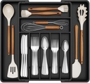 Lifewit Expandable Silverware Drawer Organizer, 16.7 inches Deep Adjustable Utensil Cutlery Tray for kitchen, Plastic Flatware Spoon Fork Knives Holder Storage Divider, 7 Compartment, 1 Pack, Black