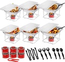 Alpha Living 6 Pack - Disposable Chafing Dish Buffet Set, Half Size Pans, Welded Body Food Warmers for Parties, Fuel Cans Complete Set, Warming Trays