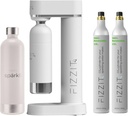 White Stainless Steel Sparkling Water Maker with 2 CO2 Cylinders & 1L Reusable Stainless Steel Bottle For Soda Makers