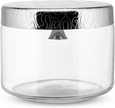 Alessi "Dressed" Cookie Jar in Glass Lid in 18/10 Stainless Steel Mirror Polished With Bell And Relief Decoration, Silver