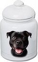 Best of Breed Staffordshire Bull Terrier Black Dog and Cat Ceramic Treat Jar 9" Tall Air Tight Seal All White
