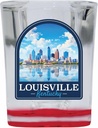R and R Imports Louisville Kentucky Daytime Cityscape Design Souvenir 2 Ounce Shot Glass Square Red Base 2-Pack