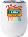 Vintage 1998 Wine Glass 12oz With Lid 26th Happy Birthday Cup Gift - 26 Years Old White Tumblers Stainless Steel - 1998 Retro Cassette Tape Tumbler Christmas Gift