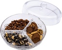 Huang Acrylic 3-Section Divided Serving Dishes with Lid | Round Snack and Condiment Tray With Cover | Multifunctional Party Snack Tray for Nuts, Candies, Fruit, and Veggies