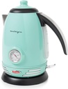 Nostalgia RWK150AQ Retro Stainless Steel Electric Water Kettle, Holds 1.7 Liters, Boil-Dry Protection, 360° Rotating Base, Water Level Indicator Window, Perfect For Tea, Hot Chocolate, Coffee, Aqua