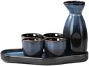 Vintage Sake Set,Japanese Traditional Ceramic Sake Serving Sets 6Pieces, Pottery Sake Bottle and 4 Cups,1Tray,Ideal for Sake (C)