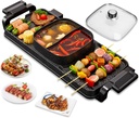 2-in-1 Electric Grill & Hot Pot (Hotpot & Grill), 2800W Smokeless Indoor BBQ, Dual Zone Temp Control, Nonstick Split Pan (Dual Compartment), 110V Black