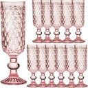 12pcs 5oz Champagne Flute,Elegant Pink Crystal Glass Goblets Colored Drinking Wine Glasses Set, Multi-Color Champagne Glass Ideal For Weddings, Parties, Gifts (Set Of 12,Luxury, Durable)