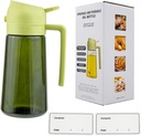 Oil Spray Bottle Dispenser for Kitchen Cooking, 470ml 16oz 2 in 1 Olive Oil Mister with 2 Waterproof Stickers for Kitchen Gadgets, Air Fryer, Salad, Frying, BBQ - Green Lid + Green Bottle