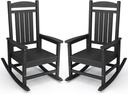 KINGYES Outdoor Rocking Chair Set of 2, High Density Polyethylene Patio Rocking Chairs with 330lbs Support for Adults, Black