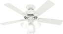 Hunter 44 inch Indoor Ceiling Fan with LED Lights - White Ceiling Fan with Pull Chain, For Bedroom, Living Room, or Kitchen, Standard Mount, No Remote, 5 Blades - Swanson 50885, Fresh White