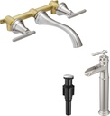 Brass Wall Mount Tub Filler High Flow 8" Spout Reach Brushed Nickel Bathtub Faucet, Vessel Sink Faucet Brushed Nickel, Brass Waterfall Bathroom Faucet Single Hole Tall Bathroom Sink Faucet