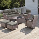 Rilyson Wicker Outdoor Patio Furniture Set - 6 Piece Patio Conversation Sets with Swivel Rocker Chairs, Ottomans, Sofa and Coffee Table, 6 inch Cushions, Deep Seating, for Porch Deck Brown/Grey