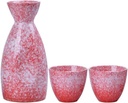 Japanese Sake Cup Set 3 Piece Porcelain Pottery Traditional Ceramic Cups Crafts Wine Glasses Japanese Sake Set with 1 Sake Serving Bottle and 2 Sake Cups,2cups