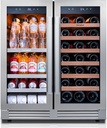 Ca'Lefort 30 Inch Wine and Beverage Refrigerator, 80 Can and 33 Bottle French Door Wine Refrigerator 36-72°F, 3 LED Wine Fridges with Glass Door, Built-in or Freestanding for Home/Kitchen (6.00 cu.ft)