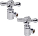 Westbrass D103X-2-26 Cross Handle Angle Stop Shut Off Valve, 1/2" IPS Inlet with 3/8" Compression Outlet, Polished Chrome (2-Pack)