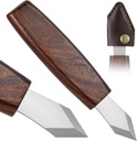 Carving Marking Knife Woodworking Scribing Knife Premium Quality Double Beveled Sharp Blade Professional Wooden Handle Striking Cutter Wood Marking Scribe Gauge Tool with Leather Sheath
