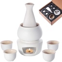 Sake Set Tea Pots, Sake Set and Cups with Warmer, Traditional Porcelain Japanese Pottery Hot Saki Drink Set Kit, 7-Piece Include 1 Stove 1 Wa