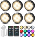 LED Puck Lights with Remote Control, Battery Operated Wireless Closet Light, Under Cabinet Lighting Stick on Tap Push Lights, Color Changing Under Counter Light for Kitchen, 6 Pack - Black