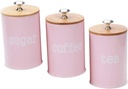 3Pcs Pink Food Storage Jar Set with Bamboo Lid Airtight Coffee Bean Canister Decorative Tea Container for Spices Sugar Cookies