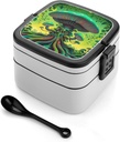 Dreamy Mushrooms And Tree Bento Box Leak-Proof Double Layered Lunch Containers with Spoons And Invisible Handle, Portable Lunch Boxes for Work Picnic Travel