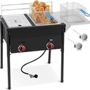 Two Tank Propane Deep Fryer-2 Basket Stainless Steel Cooker-Fry Fish/Chicken Outdoor-4 Gal. Oil Capacity-with 2 Thermometers and Regulator