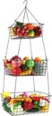 Hicarer 3 Tier Hanging Fruit Basket Square 35.4 Inch Fruit Organizer Kitchen Heavy Duty Wire Organizer with Metal Ceiling Hooks for Kitchen Vegetable Produce Storage