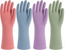 Rubber Cleaning Gloves for Dishwashing, 4 Pairs Reusable Kitchen Gloves for Washing Dishes and Household Cleaning, Colorful Dish Gloves with Flocked Lining and Non-Slip Grip, Pefect for Woman Men - M