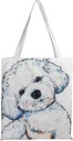 Cute Canvas Tote Bag for Women with Dog Design, Reusable Book Tote Lightweight Shopping Bag for Work Picnic Beach