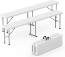 HLPB Folding Bench 6 ft, Foldable Plastic Bench with Handle and Smooth HDPE Tabletop, Protable in/Outdoor Picnic Party Camping Dining Seat, 2 Pack, White