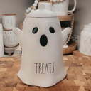 White Ceramic TREATS Halloween Ghost Canister Cookie Jar